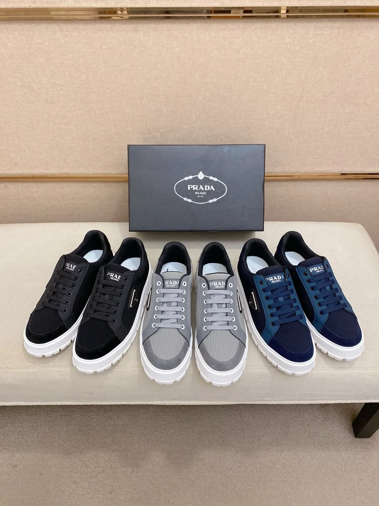 Prada Cloudbust Black Ribbed Nylon and Suede Platform Sneaker 2