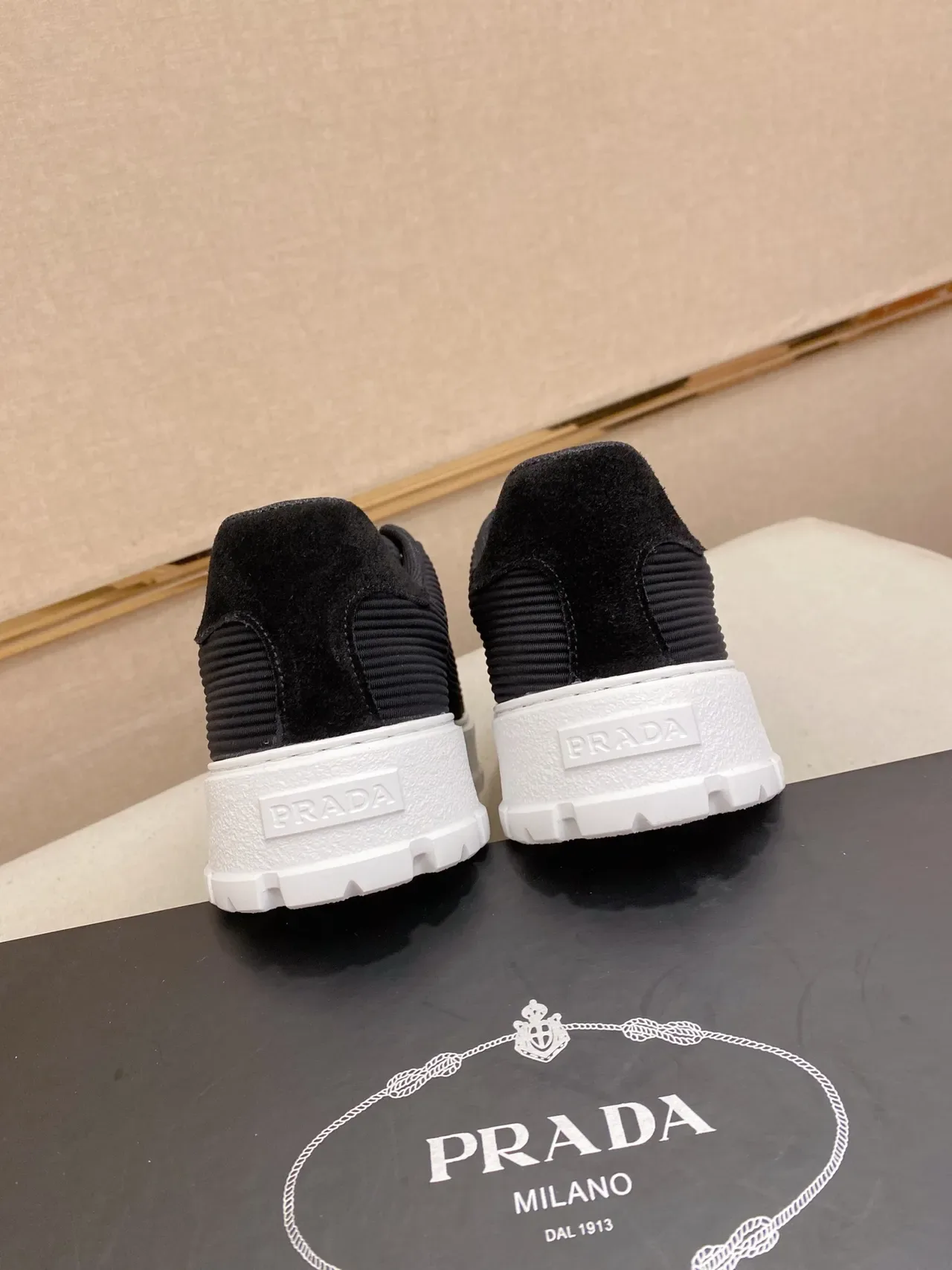 Prada Cloudbust Black Ribbed Nylon and Suede Platform Sneaker 4