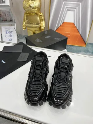 Prada Cloudbust Black Sequined Patent Chunky Sneakers 2