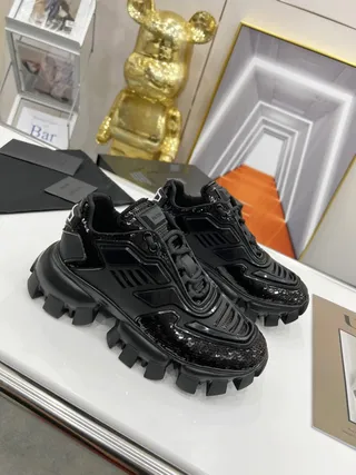 Prada Cloudbust Black Sequined Patent Chunky Sneakers 6