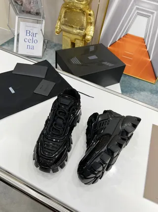 Prada Cloudbust Black Sequined Patent Chunky Sneakers 7
