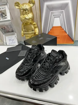 Prada Cloudbust Black Sequined Patent Chunky Sneakers 8