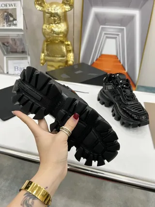 Prada Cloudbust Black Sequined Patent Chunky Sneakers 9