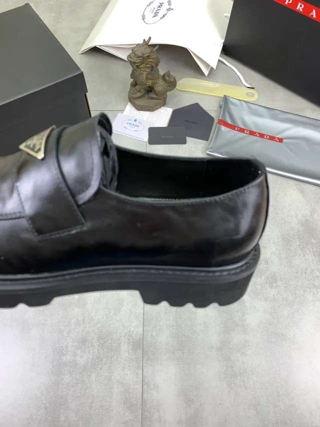 Prada Cloudbust Black Silver Leather Slip-On Logo-Plaque Vamp Loafer 4