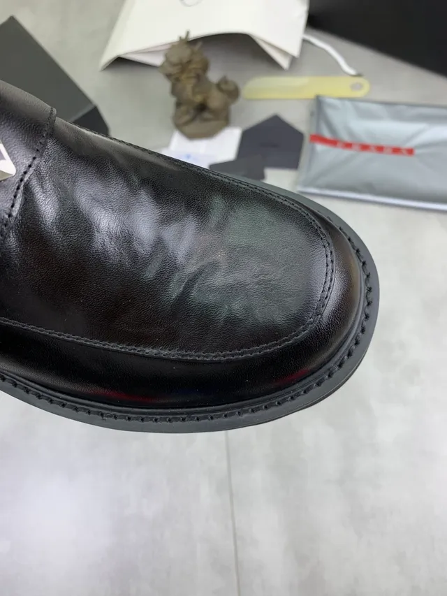 Prada Cloudbust Black Silver Leather Slip-On Logo-Plaque Vamp Loafer 5