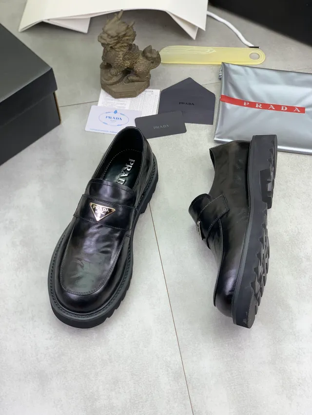 Prada Cloudbust Black Silver Leather Slip-On Logo-Plaque Vamp Loafer 6