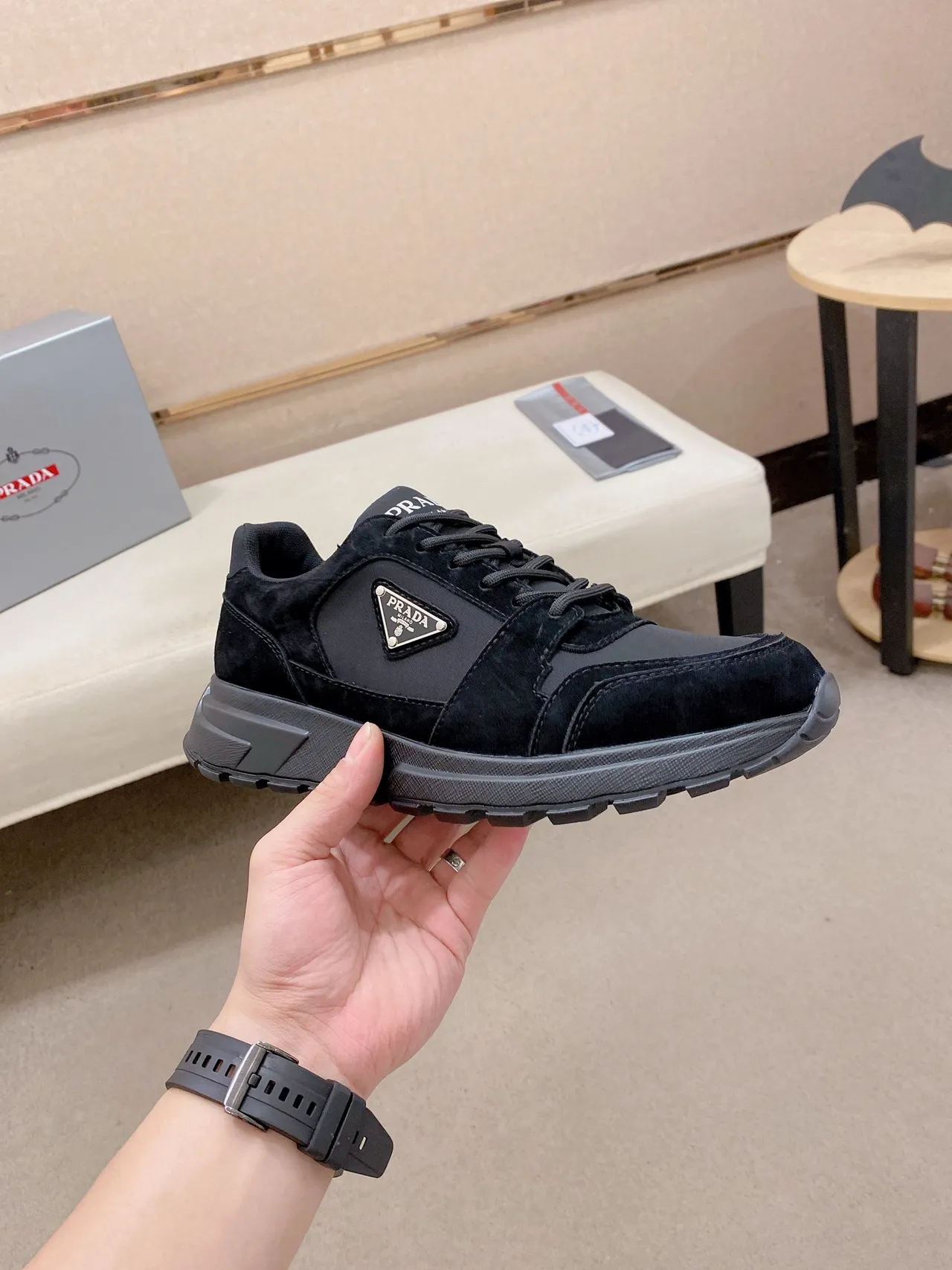Prada Cloudbust Black Suede and Nylon Chunky Sneakers 6