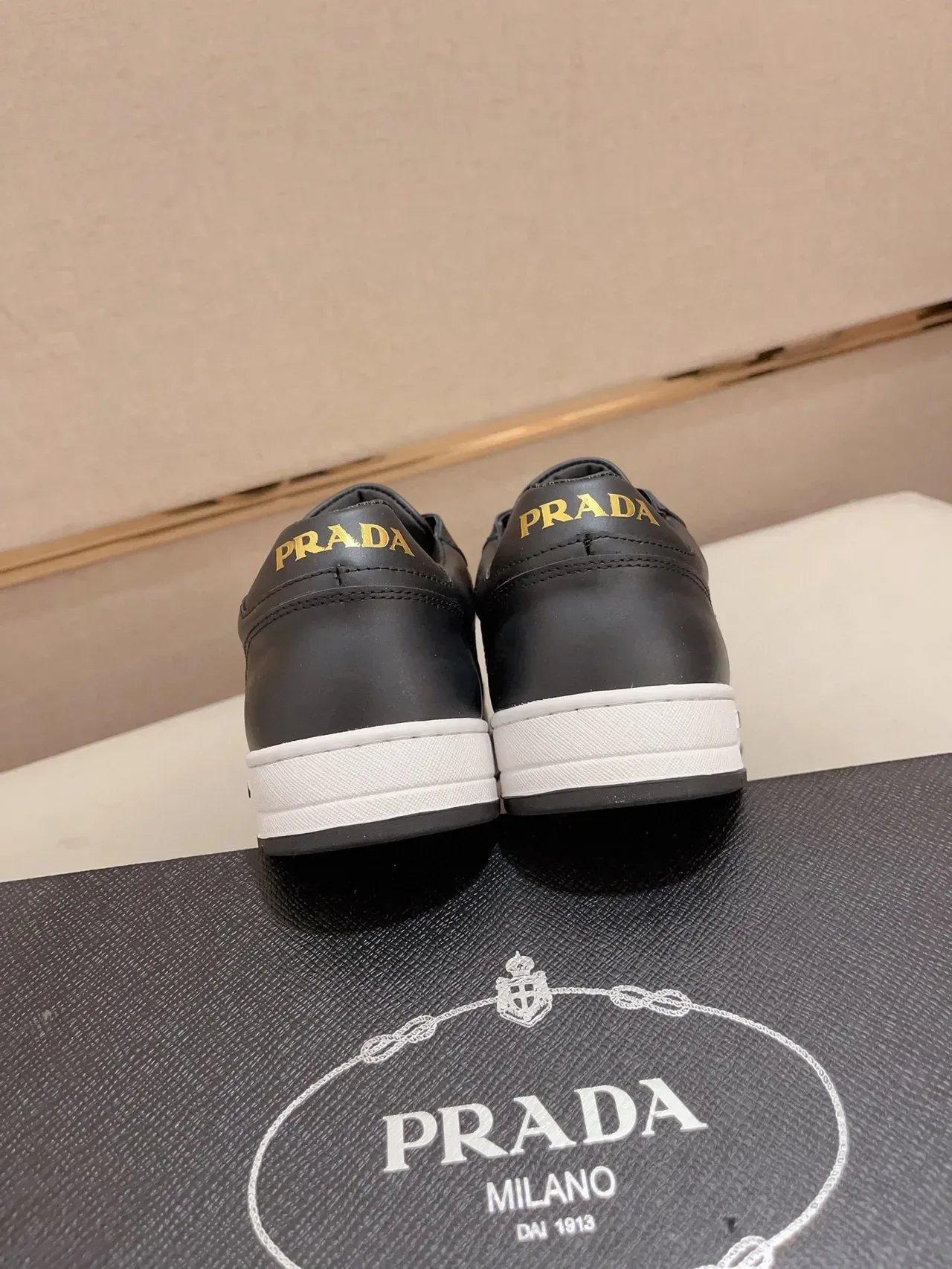 Prada Cloudbust Black White Leather Upper Geometric Pattern Panel Lifestyle Sneakers 8