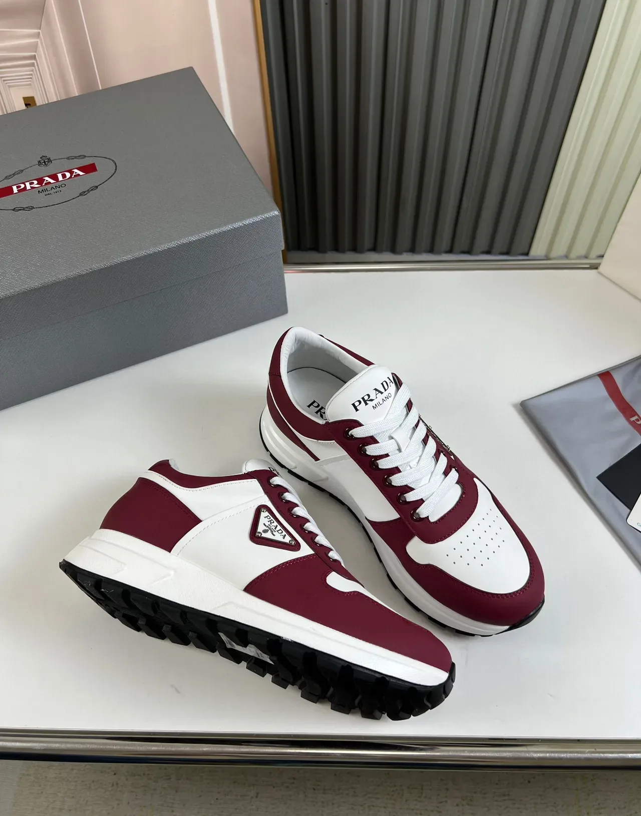 Prada Cloudbust Burgundy and White Lifestyle Sneakers 5