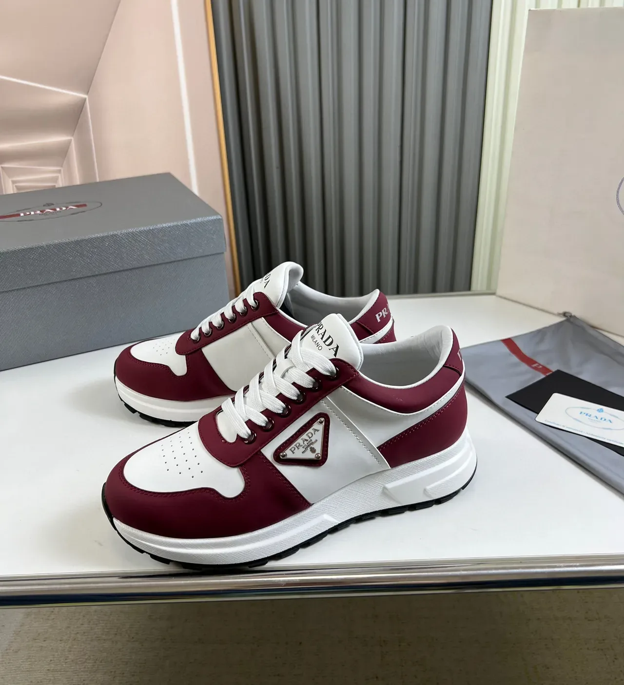 Prada Cloudbust Burgundy and White Lifestyle Sneakers 8