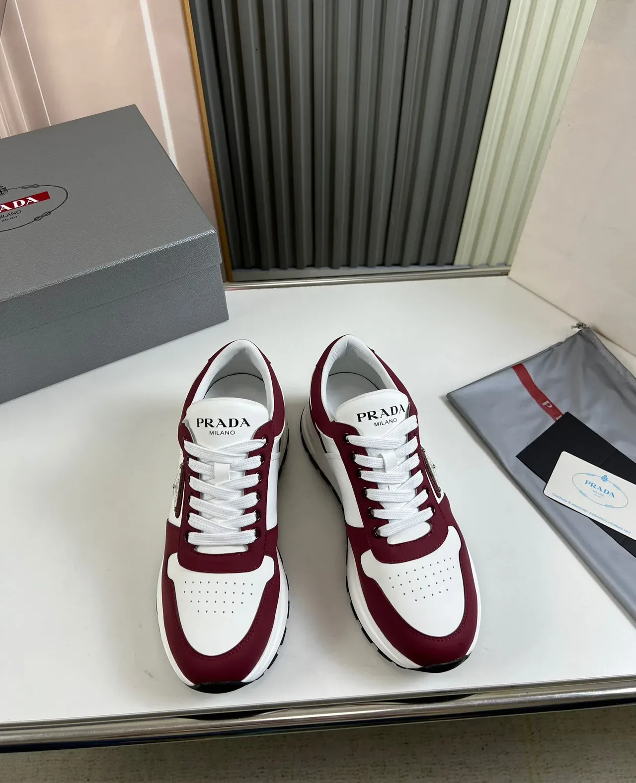 Prada Cloudbust Burgundy and White Lifestyle Sneakers 9