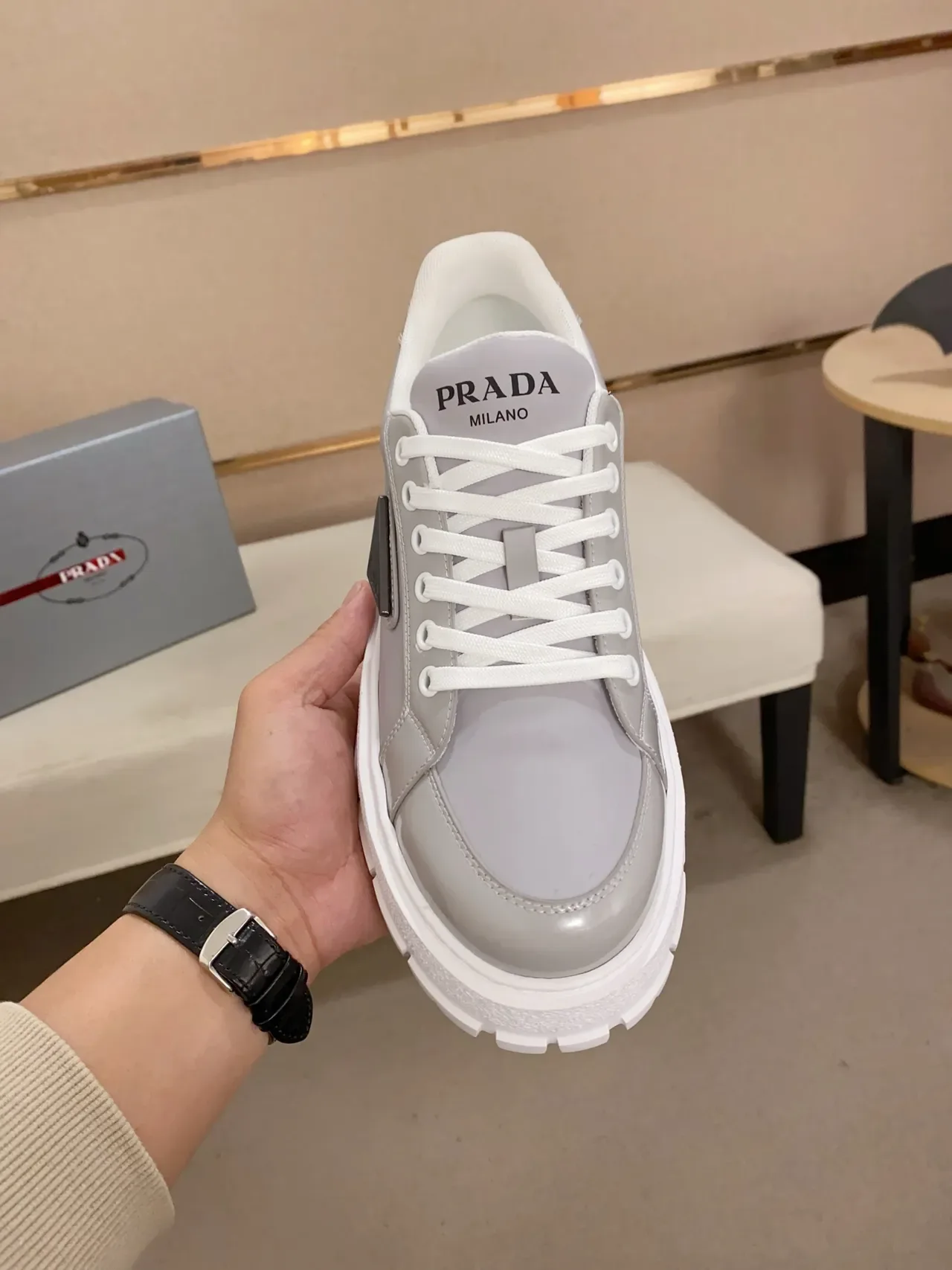 Prada Cloudbust Gray Patent Leather Chunky Sneakers 5