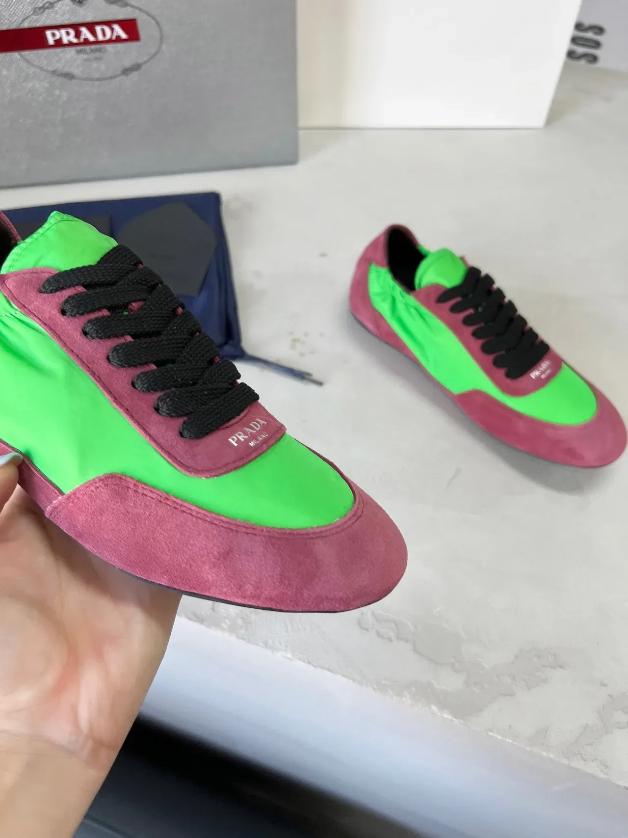 Prada Cloudbust Low Lime Green and Dusty Rose Lifestyle Sneakers 4