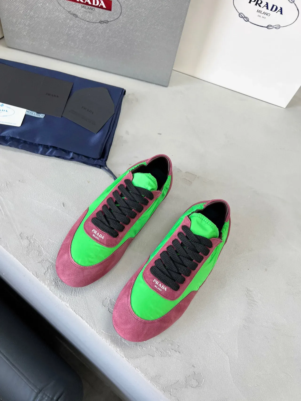 Prada Cloudbust Low Lime Green and Dusty Rose Lifestyle Sneakers 6