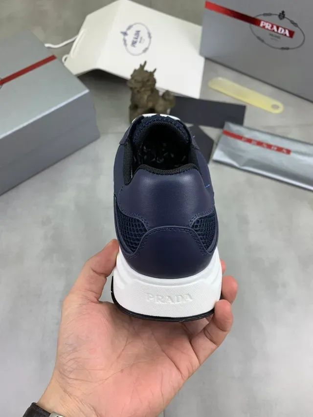 Prada Cloudbust Navy Blue Mesh and Leather Lifestyle Sneakers 4