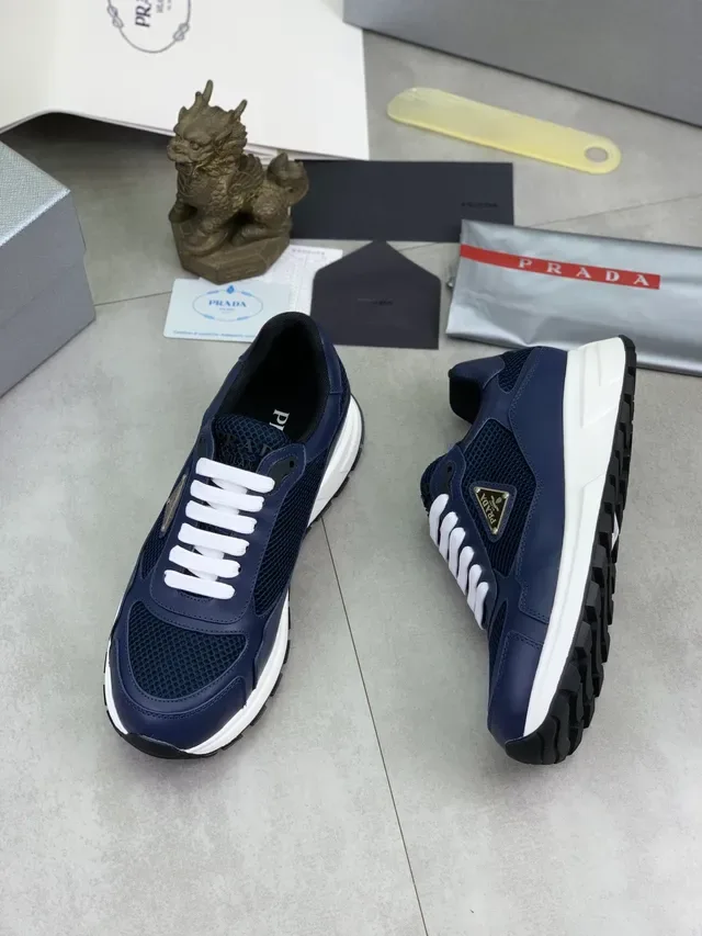 Prada Cloudbust Navy Blue Mesh and Leather Lifestyle Sneakers 6