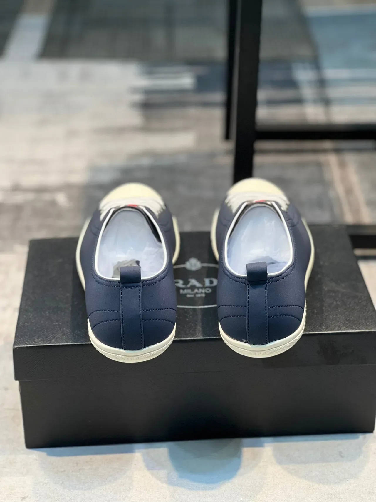 Prada Cloudbust Navy White Low-Top Minimalist Lifestyle Sneakers 2