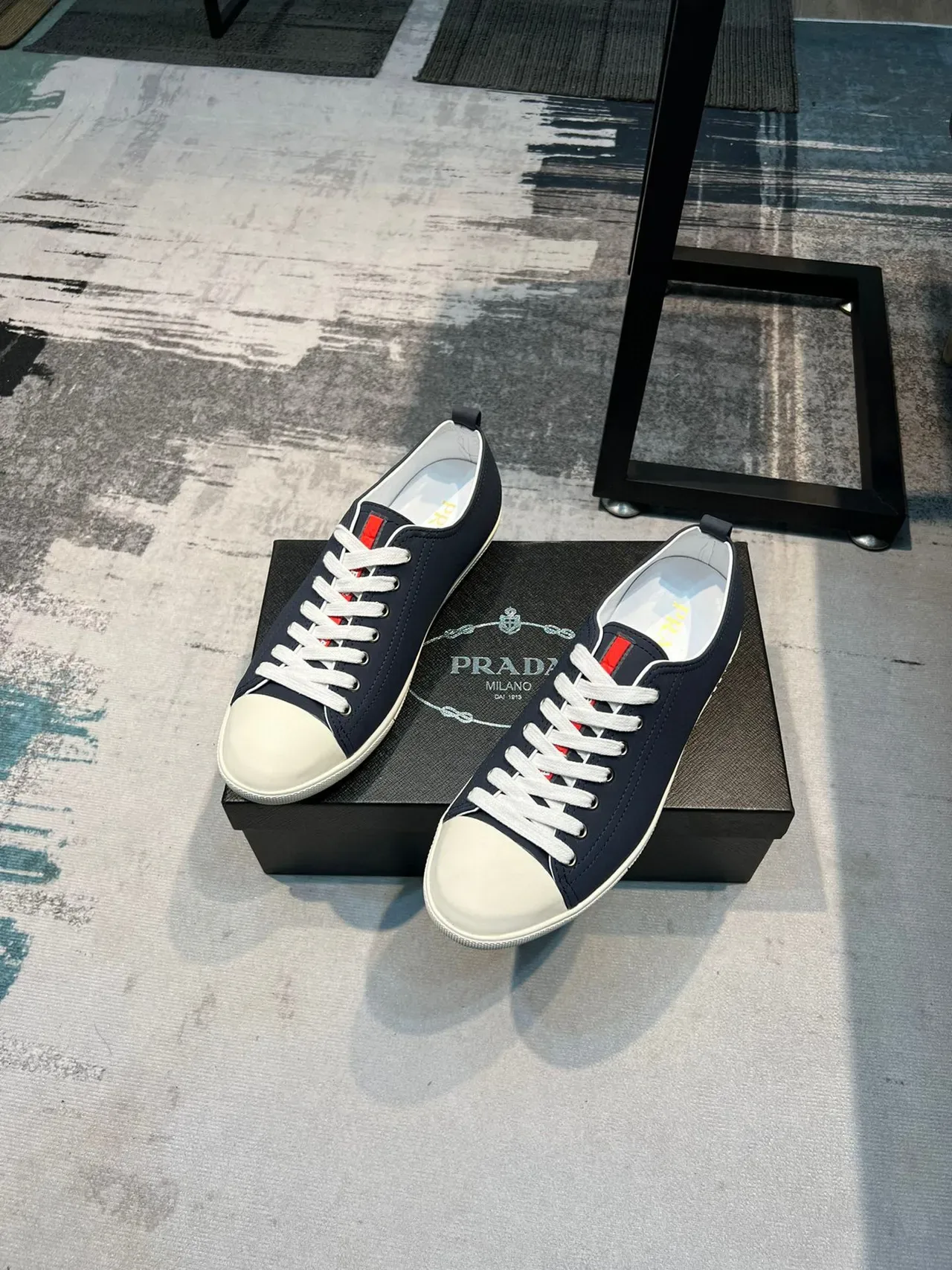 Prada Cloudbust Navy White Low-Top Minimalist Lifestyle Sneakers 4