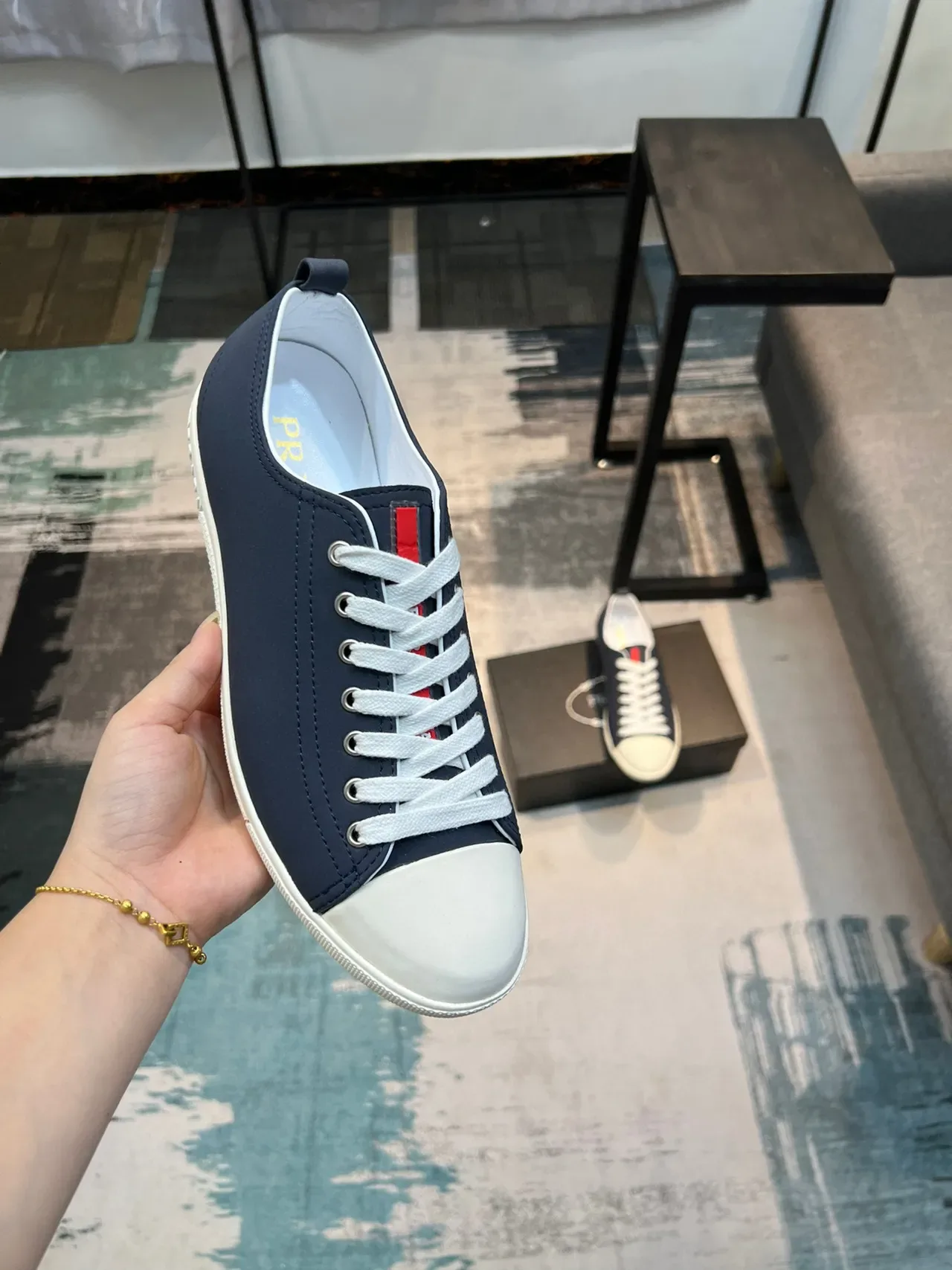 Prada Cloudbust Navy White Low-Top Minimalist Lifestyle Sneakers 5