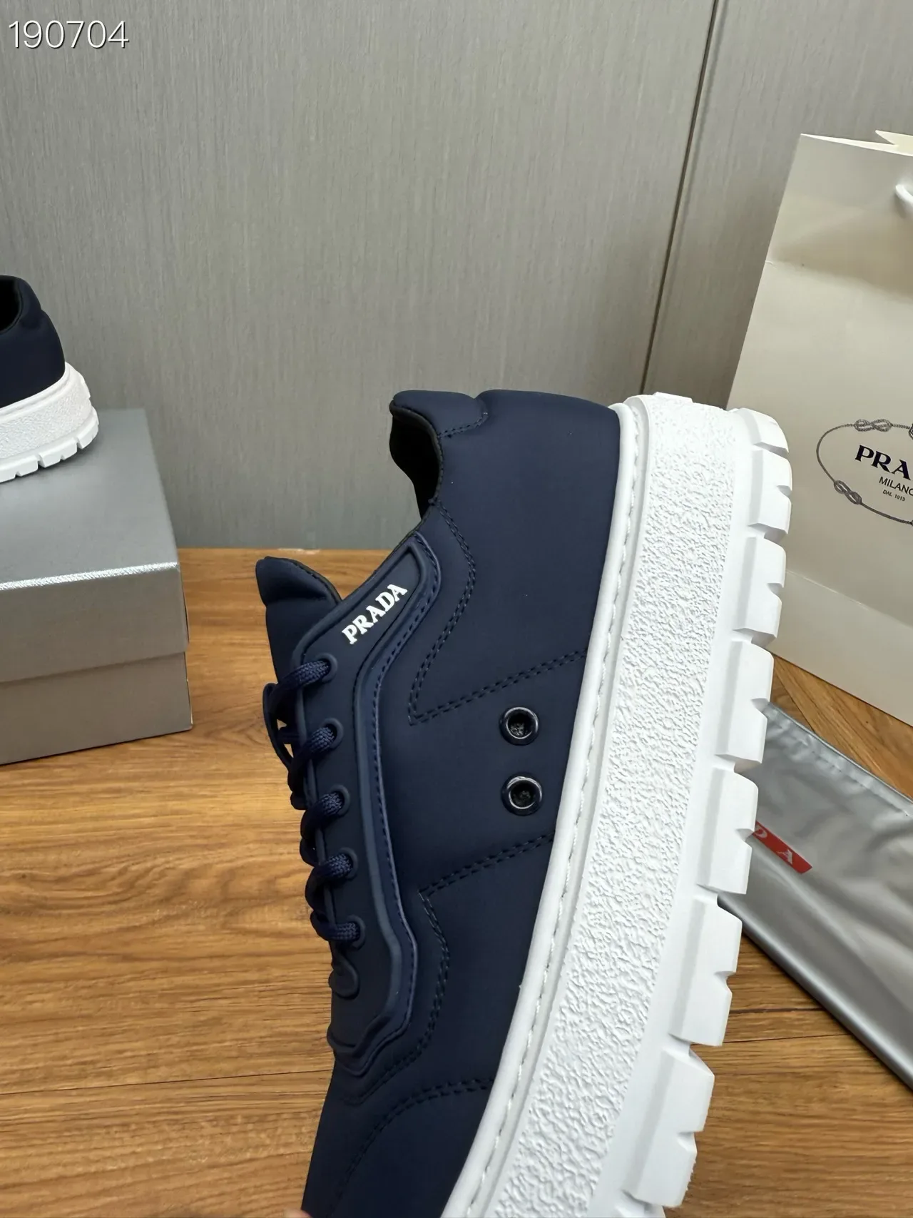 Prada Cloudbust Navy White Nylon Upper Chunky Platform Sole Lifestyle Sneakers 4