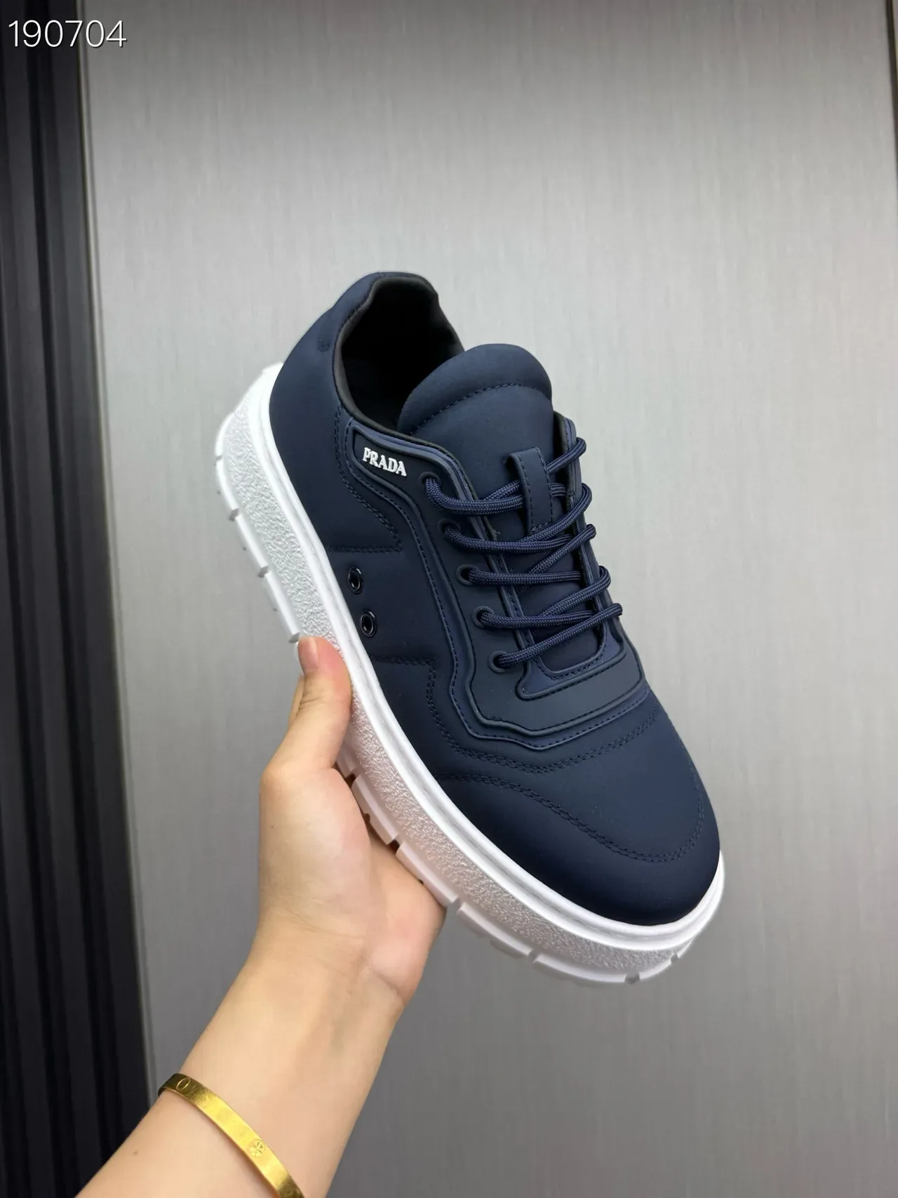 Prada Cloudbust Navy White Nylon Upper Chunky Platform Sole Lifestyle Sneakers 5