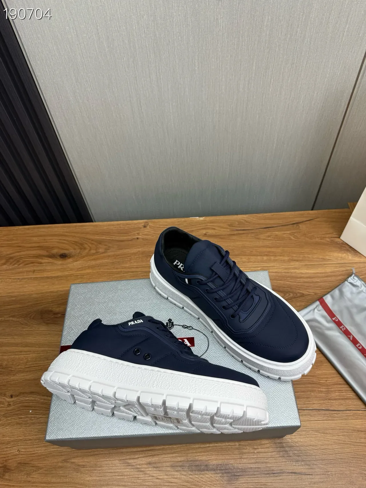 Prada Cloudbust Navy White Nylon Upper Chunky Platform Sole Lifestyle Sneakers 6