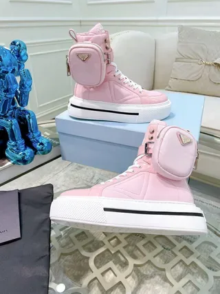 Prada Cloudbust Pink White High-Top Platform Sole Lifestyle Sneakers 4