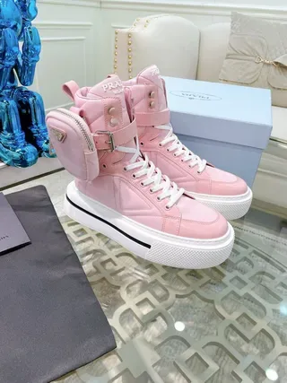 Prada Cloudbust Pink White High-Top Platform Sole Lifestyle Sneakers 9