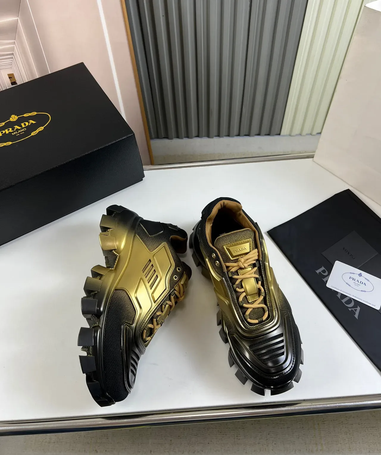Prada Cloudbust Runner Black and Gold Chunky Sneakers 5