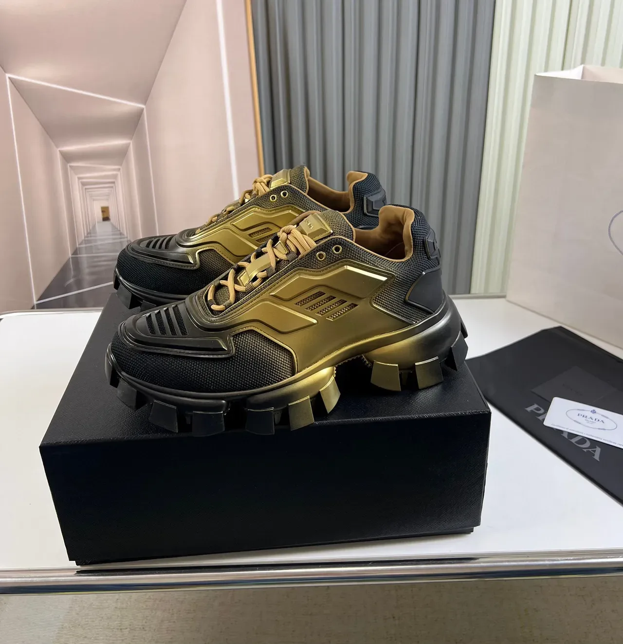Prada Cloudbust Runner Black and Gold Chunky Sneakers 8