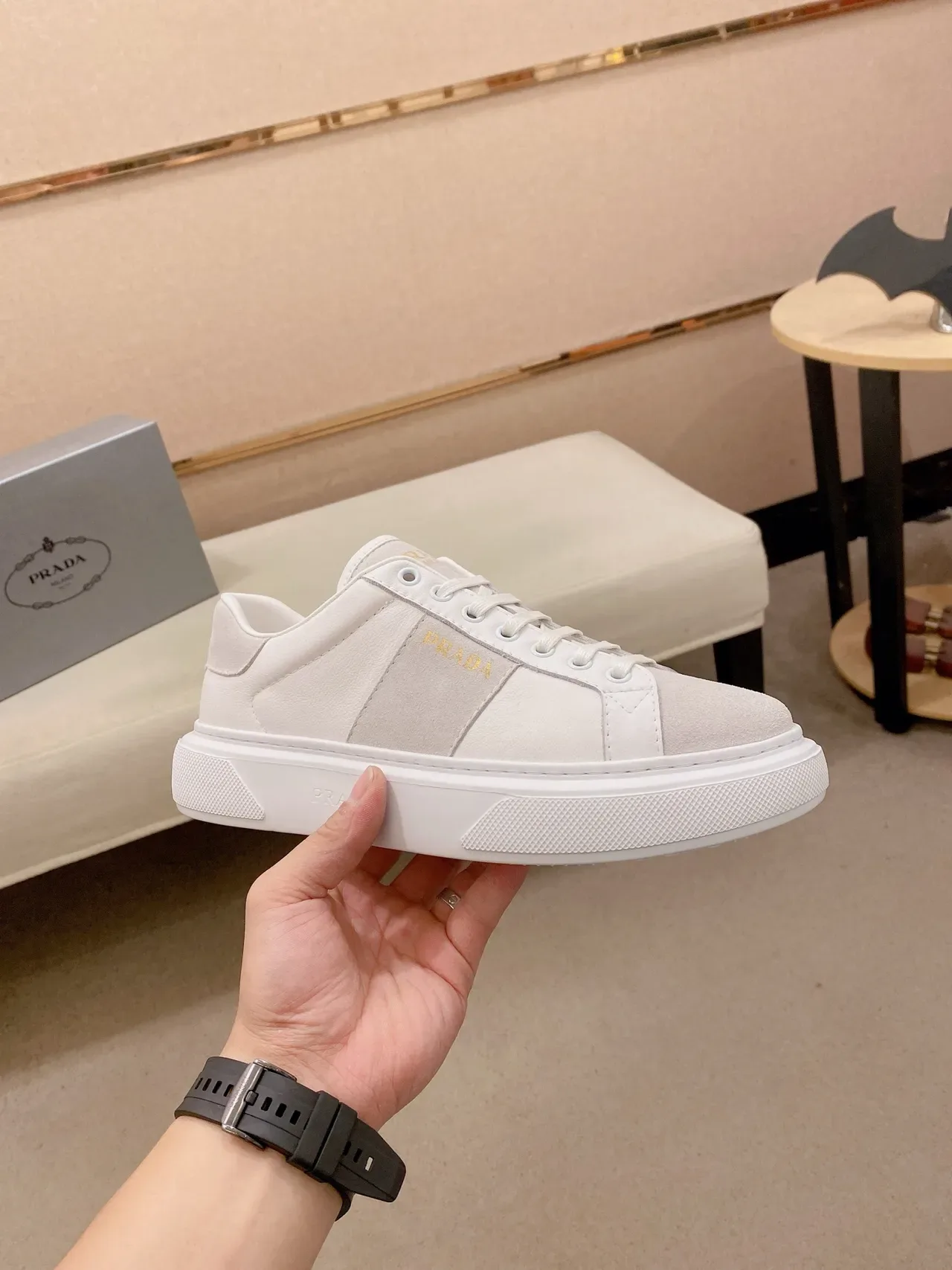 Prada Cloudbust Two-Tone White and Gray Lifestyle Sneakers 4