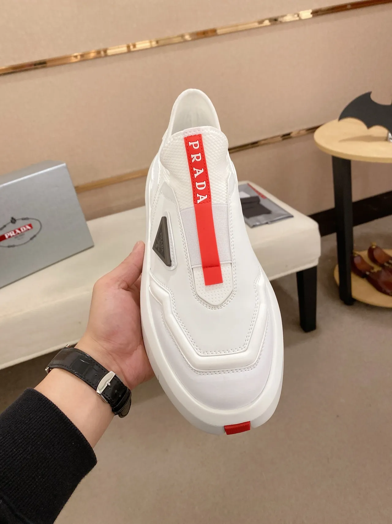 Prada Cloudbust White and Red Slip-On Lifestyle Sneakers 5