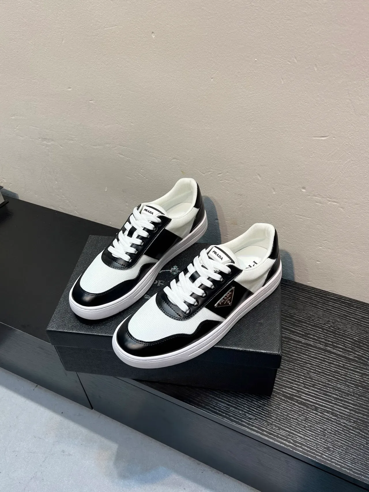 Prada Cloudbust White Black Color-Blocked Leather-and-Mesh Upper Lifestyle Sneakers 3