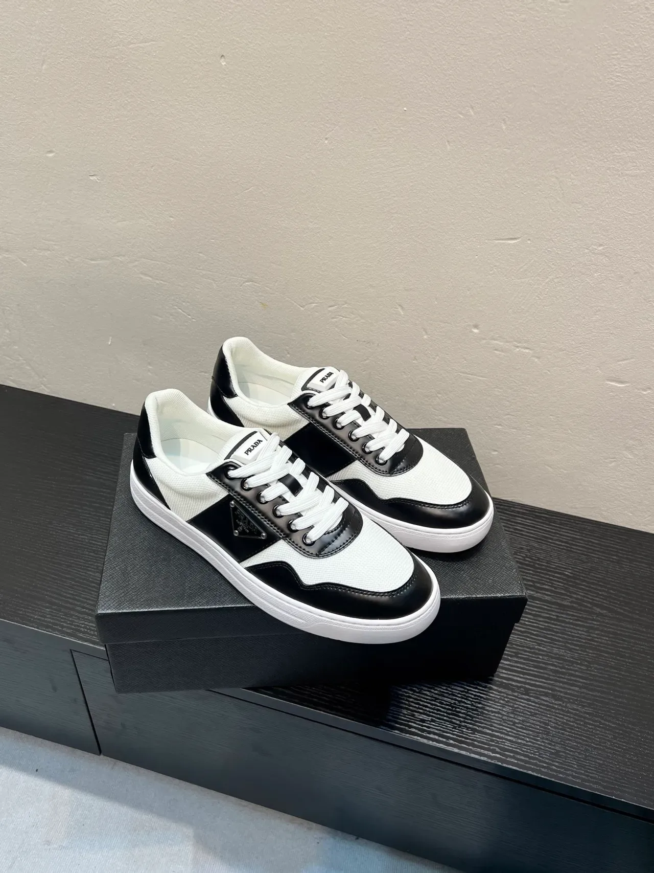 Prada Cloudbust White Black Color-Blocked Leather-and-Mesh Upper Lifestyle Sneakers 5