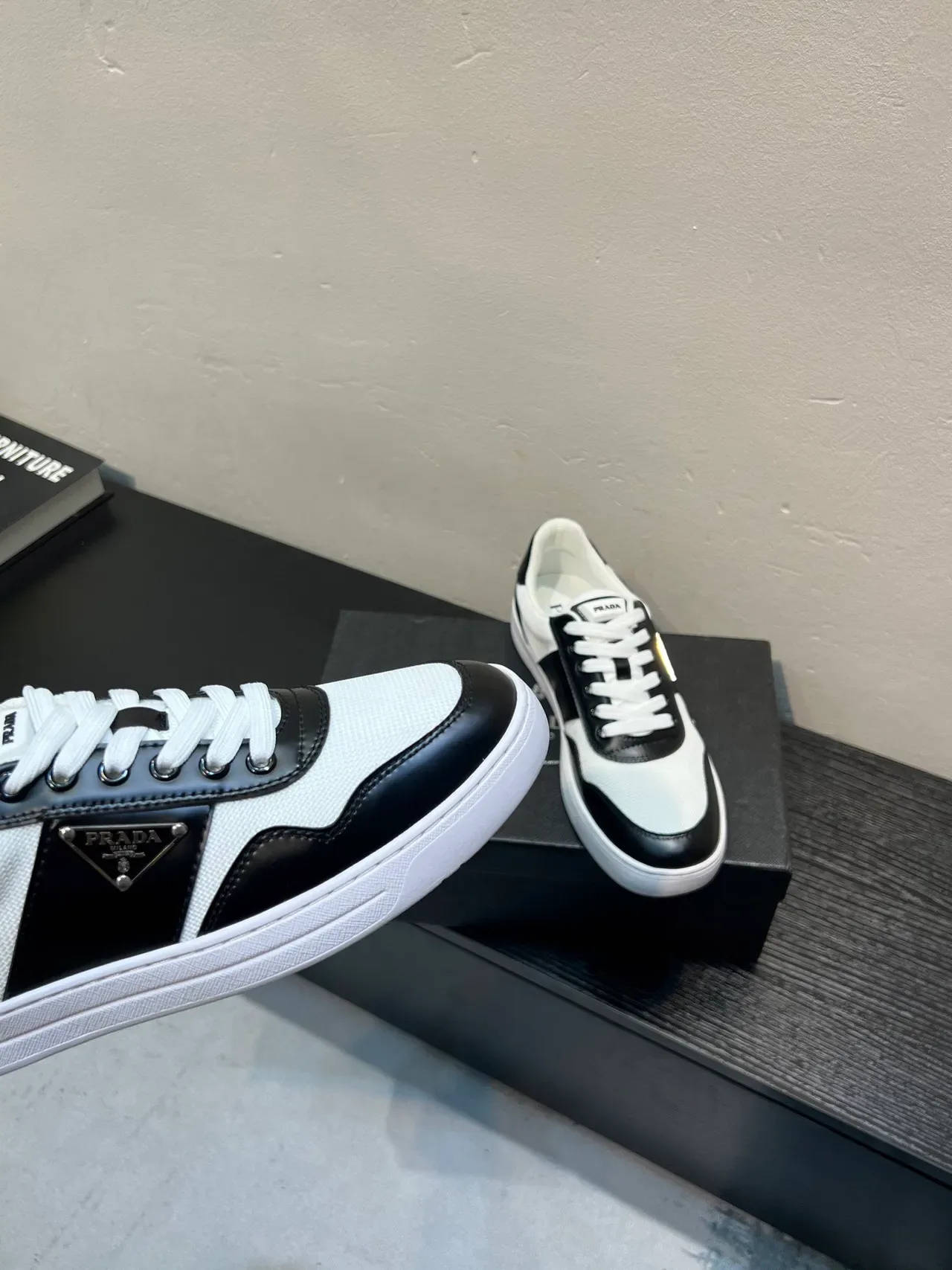 Prada Cloudbust White Black Color-Blocked Leather-and-Mesh Upper Lifestyle Sneakers 8