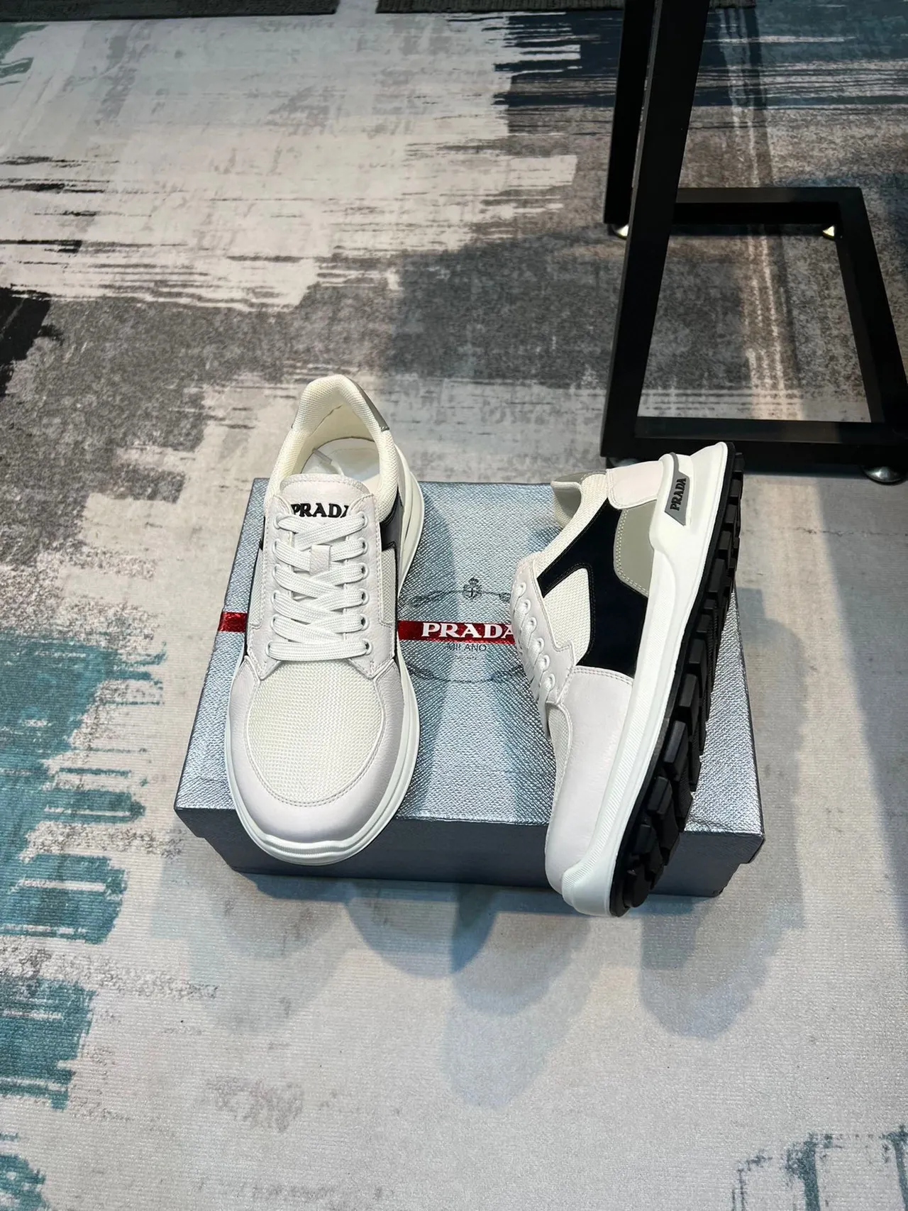 Prada Cloudbust White Black Silver Lifestyle Sneakers 4