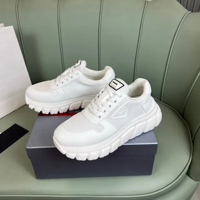 Prada Cloudbust White Gray Ridged Sole Mixed Mesh And Synthetic Upper Chunky Sneakers 7