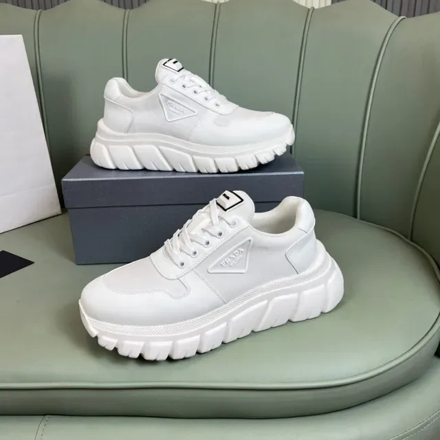 Prada Cloudbust White Gray Ridged Sole Mixed Mesh And Synthetic Upper Chunky Sneakers 8