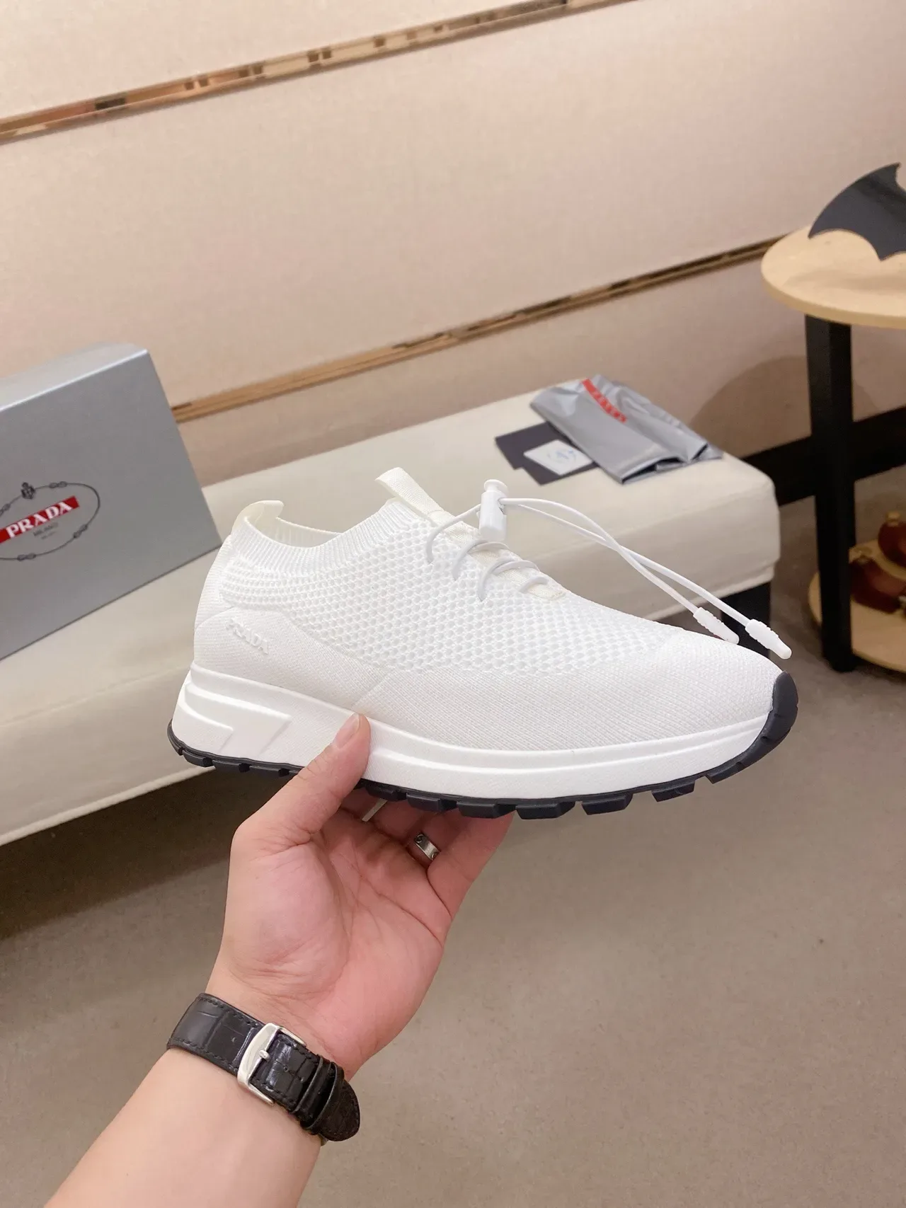 Prada Cloudbust White Knit Lifestyle Sneakers 4