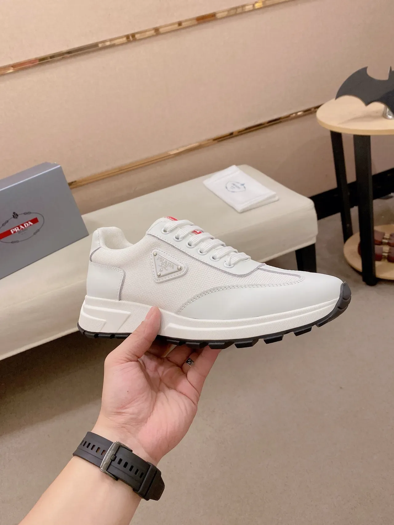 Prada Cloudbust White Mesh and Leather Chunky Sneakers 4