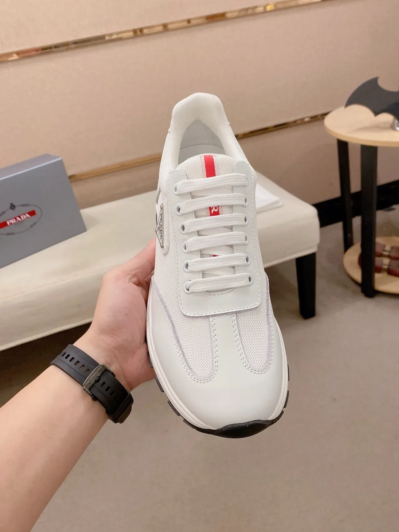 Prada Cloudbust White Mesh and Leather Chunky Sneakers 5