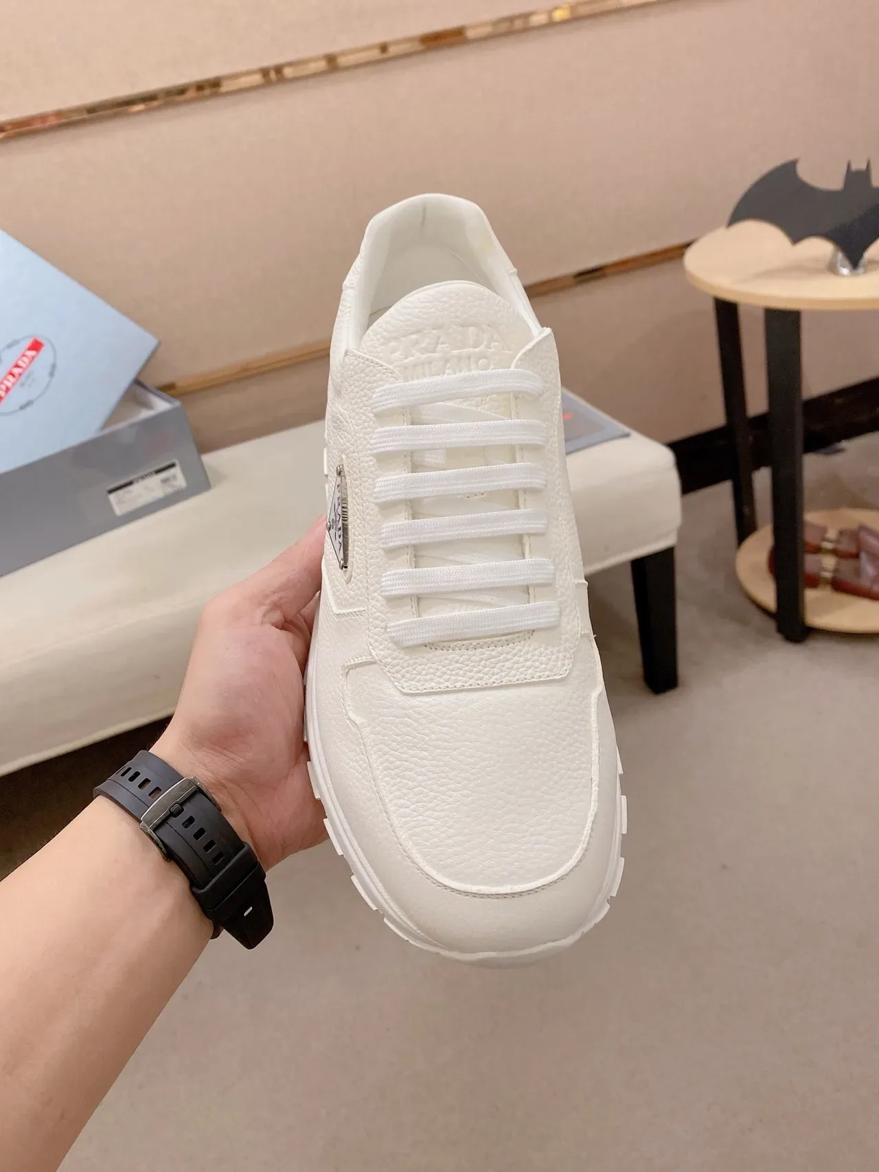 Prada Cloudbust সাদা পেবল্ড চামড়া লাইফস্টাইল স্নিকার্স 5