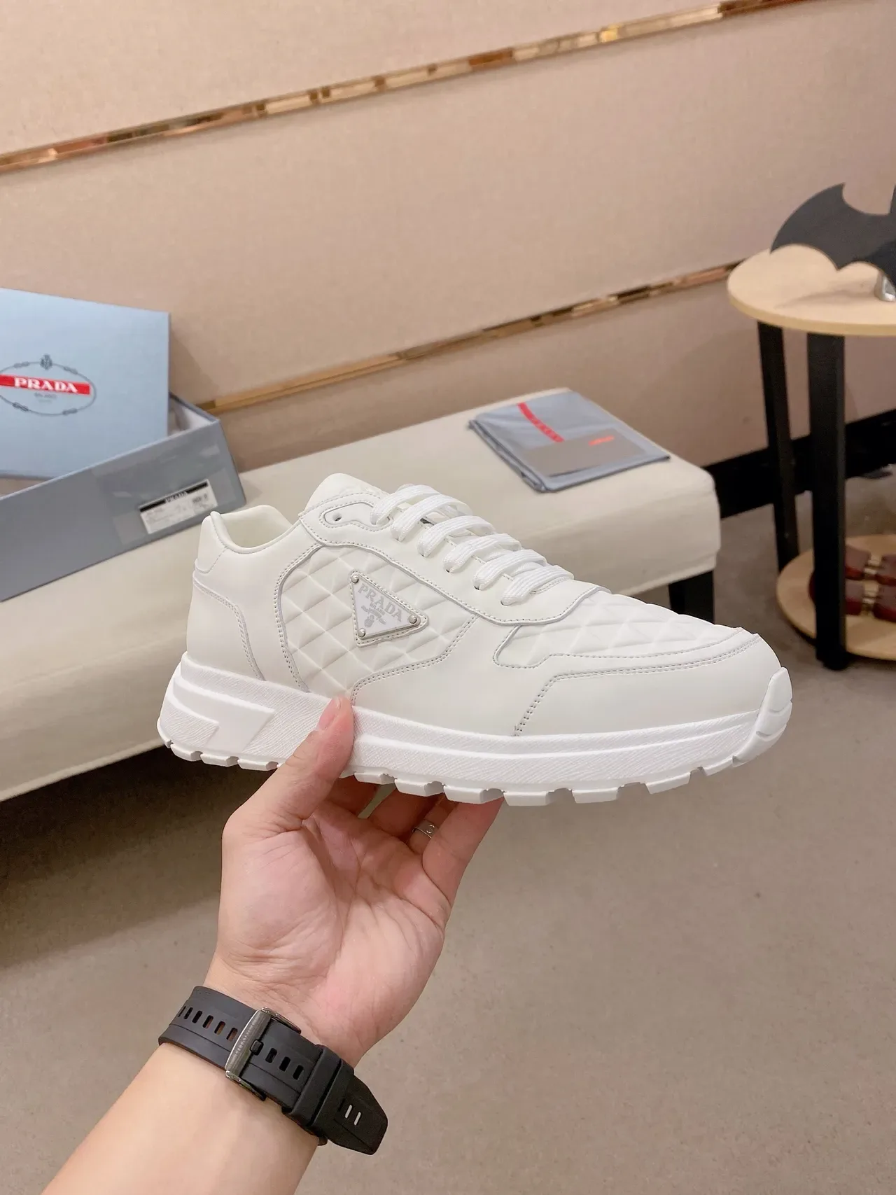 Prada Cloudbust White Quilted Lifestyle Sneakers 4