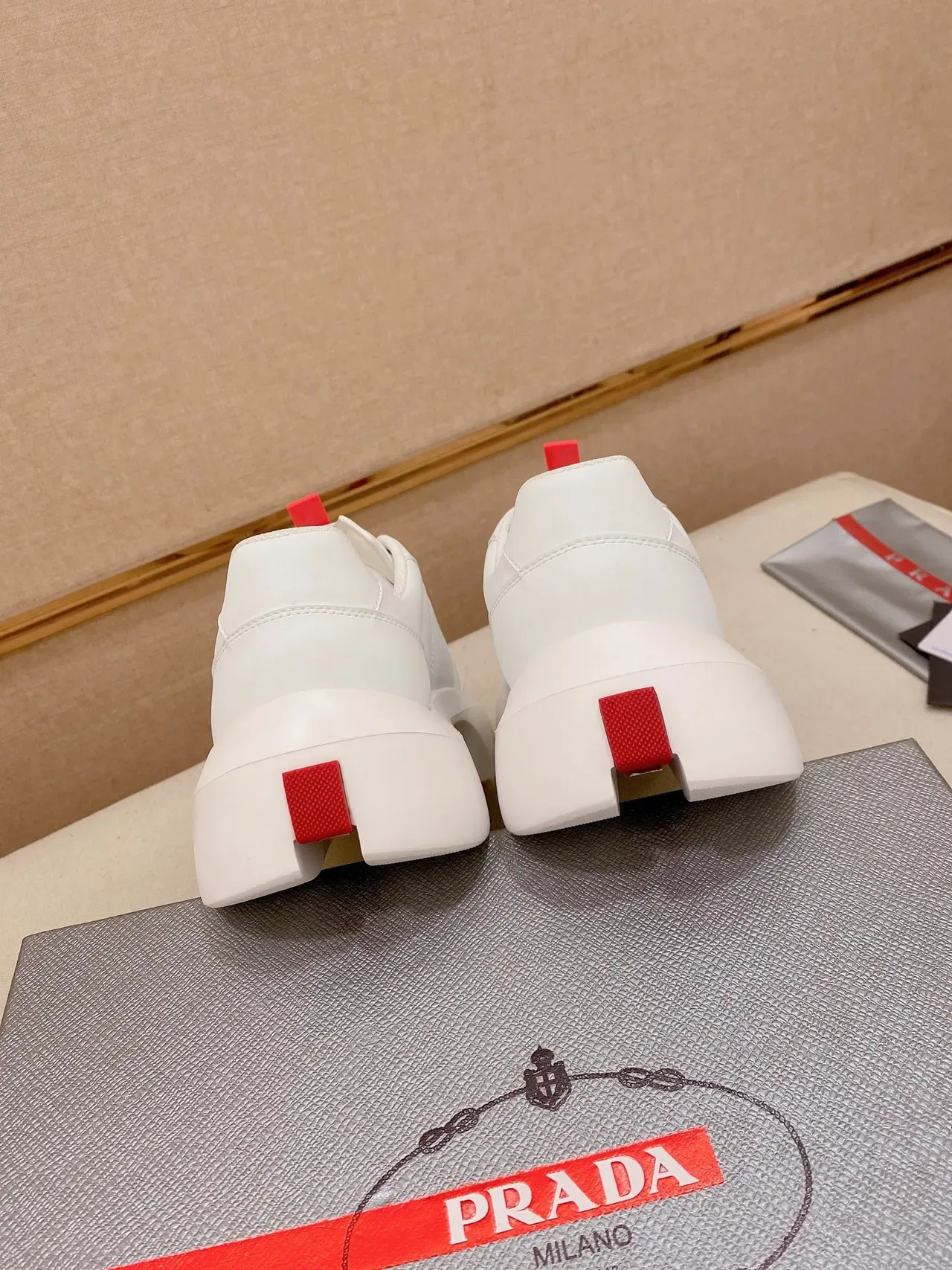 Prada Cloudbust White Red Platform Sole Perforated Toe Lifestyle Sneakers 3
