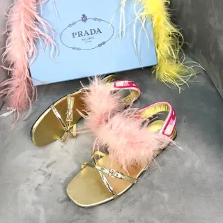 Prada Feather Sandals Gold Pink Metallic Casual Sandals