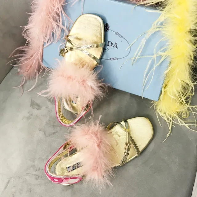 Prada Feather Sandals Gold Pink Metallic Casual Sandals 2
