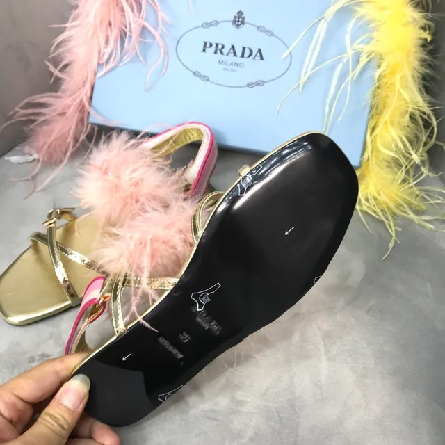 Prada Feather Sandals Gold Pink Metallic Casual Sandals 3