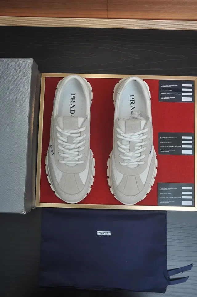 Prada Gray and White Suede Mesh Lifestyle Sneaker 4