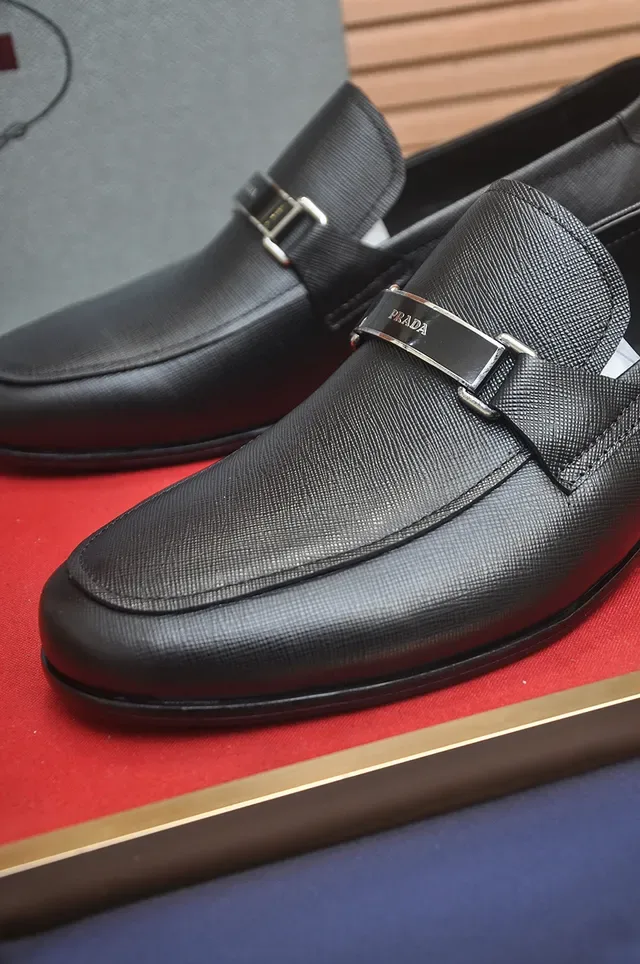Prada Horsebit Loafer Black Textured Leather Slip-On Loafers 2