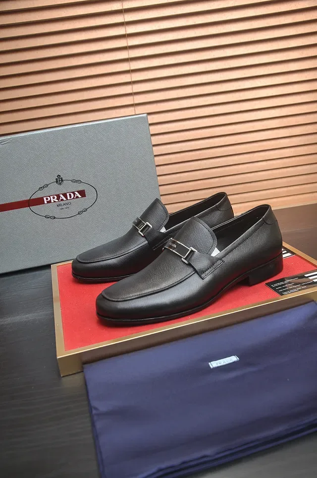 Prada Horsebit Loafer Black Textured Leather Slip-On Loafers 4